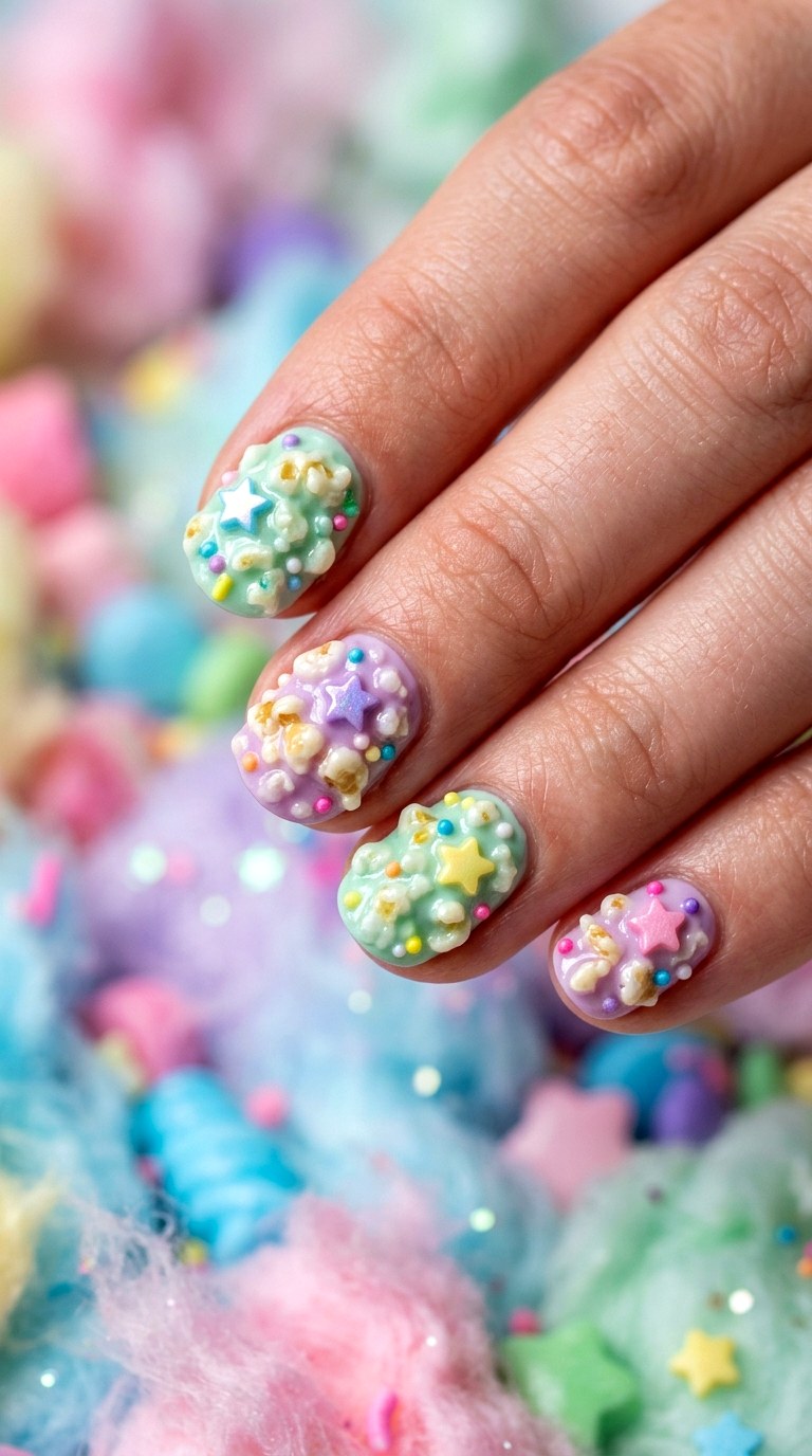 Popcorn Textured Pastel Squares - 23 Whimsical Spring Colorful Junk Nails