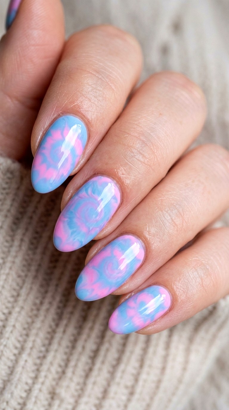 Powder Blue and Bubblegum Pink Tie Dye - 27 Chic Spring Two Colored Nails
