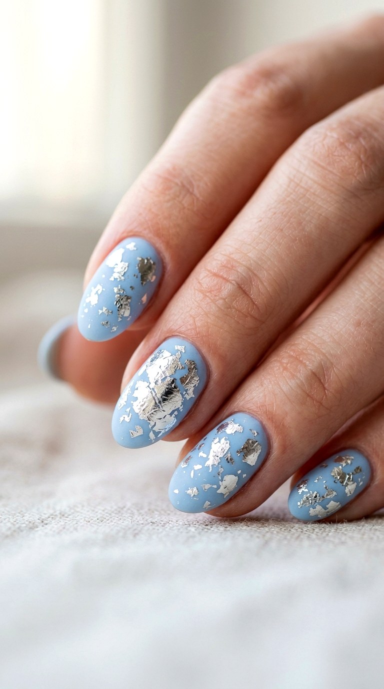 Powdery Blue with Silver Foil - 23 Trendy Spring Color Street Nails