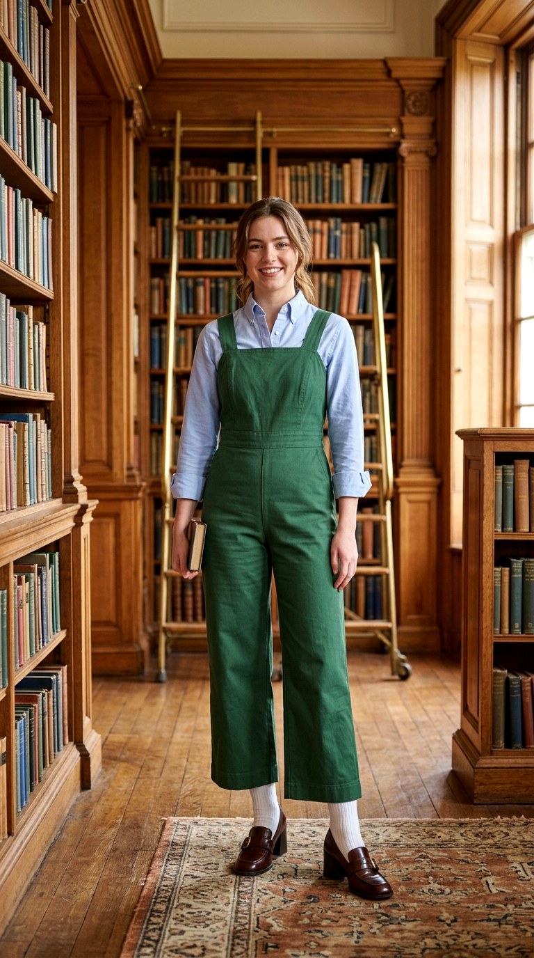 Preppy Collared Shirt Underneath - 28 green jumpsuit outfit