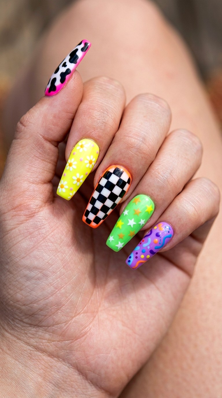Press On Pattern Mixing - 23 Bright Spring Multicolor Nails