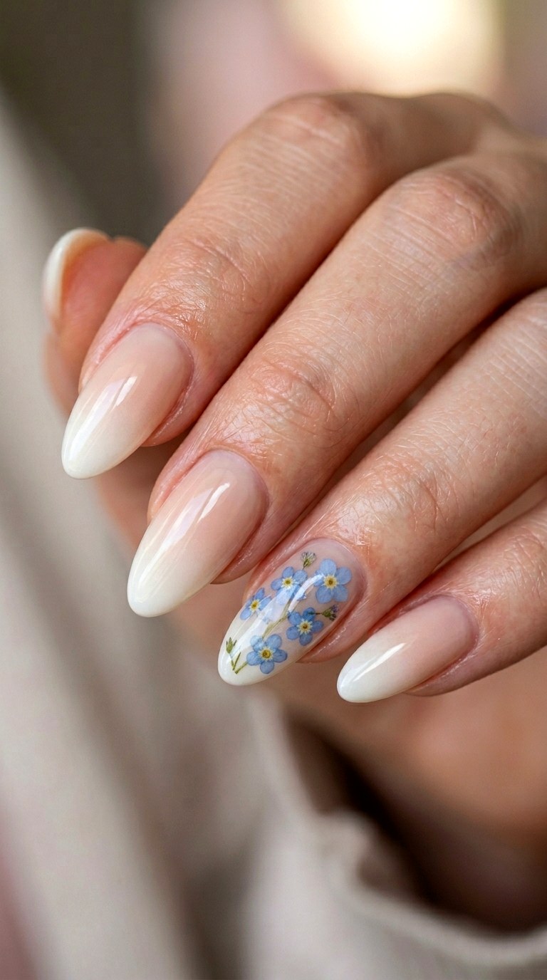 Pressed Flower Accent Ombre - 25 Elegant Spring Ombre Nails