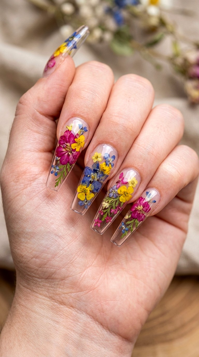 Pressed Flower Fields - 26 Vacation Summer Multicolor Acrylic Nails