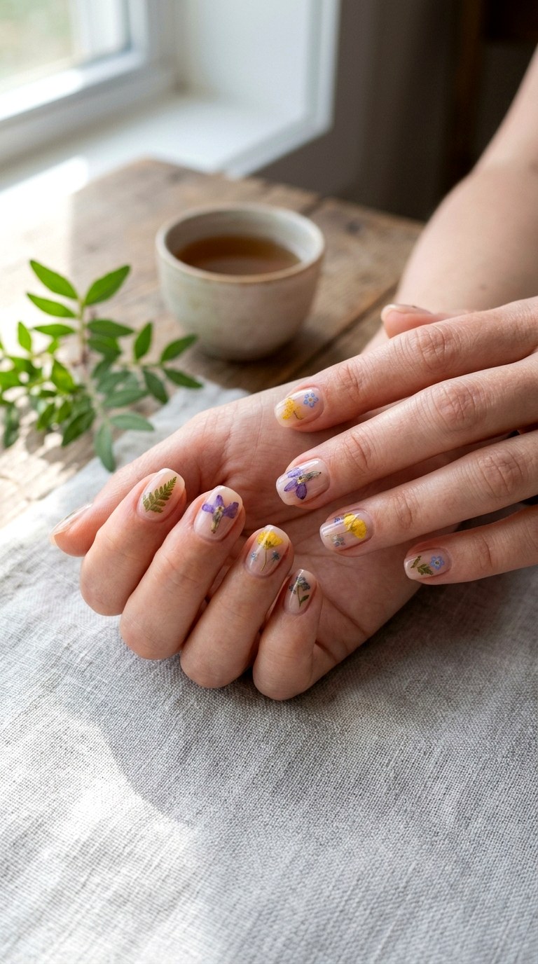 Pressed Flower Nails - 25 Fresh Spring Nail Colors & Designs You’ll See Everywhere in 2026