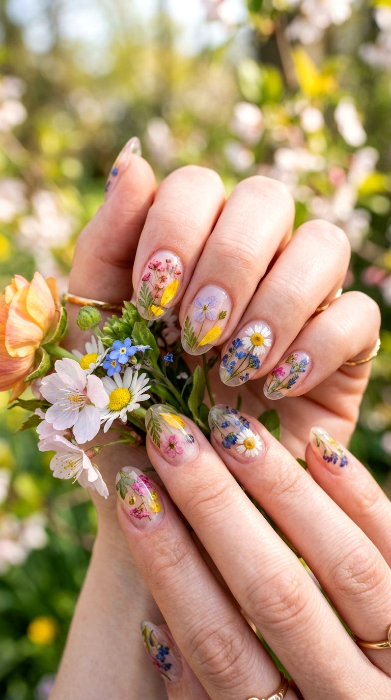 Pressed Flower Nails - 30 Floral Spring Nail Designs That Are Perfect for the Season