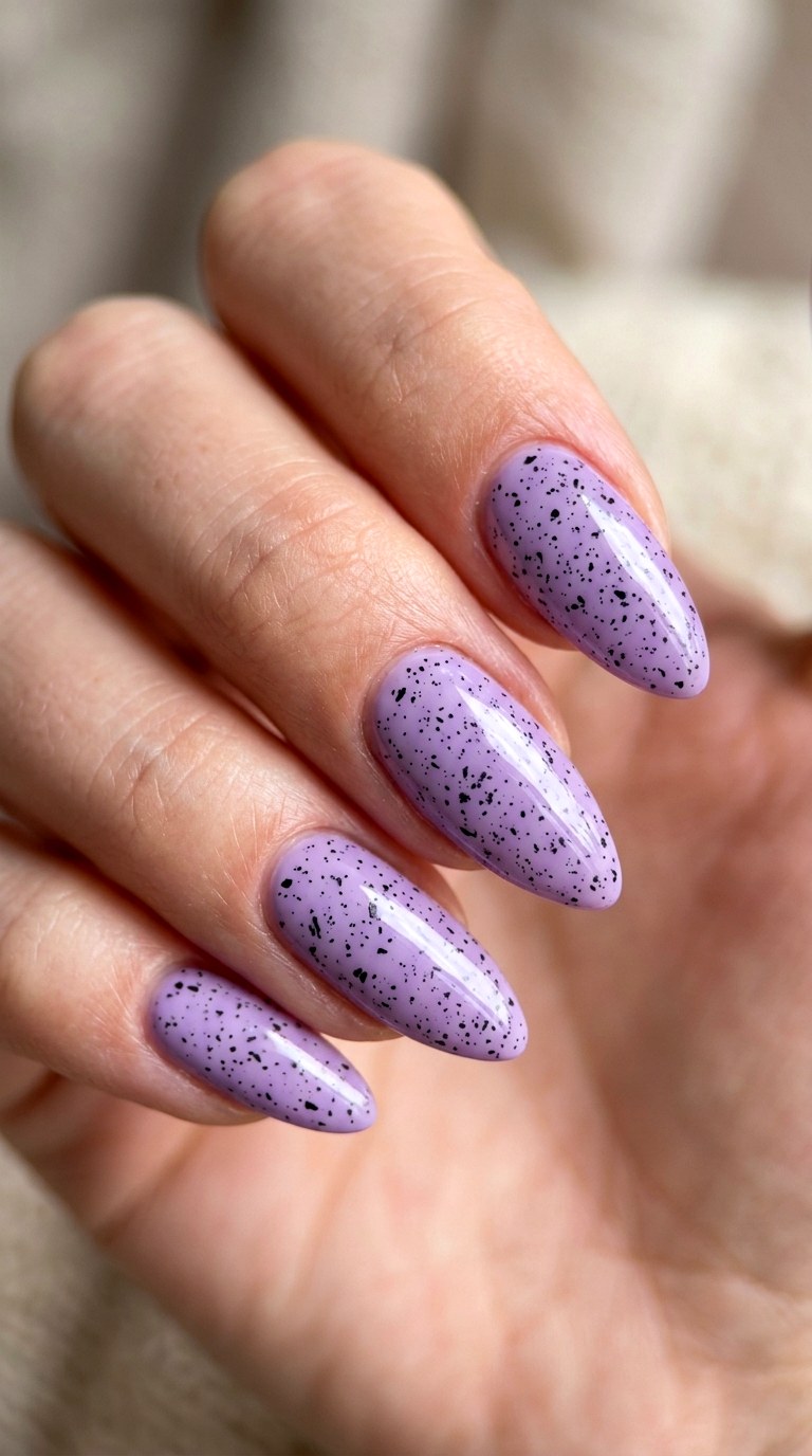 Pretty Soft Purple Speckled Almond Nails - 22 Bright Spring Multicolor Acrylic Nails