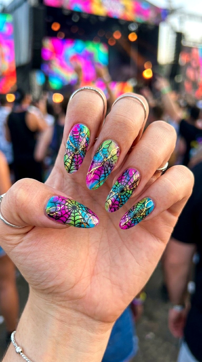 Psychedelic Marble with Gold Veins - 23 Whimsical Spring Colorful Junk Nails