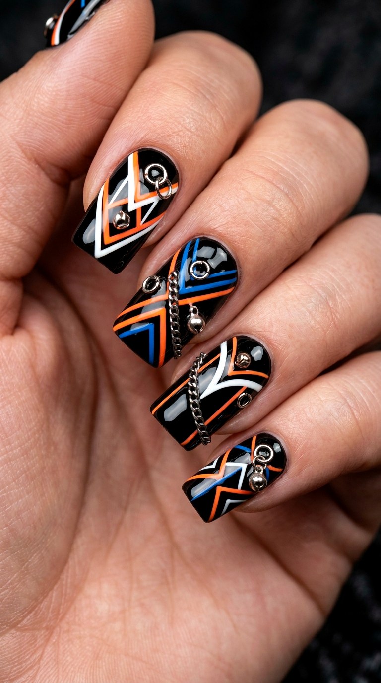 Psychedelic Neo Deco Swirls - 25 Bold Spring Colorful Junk Nails