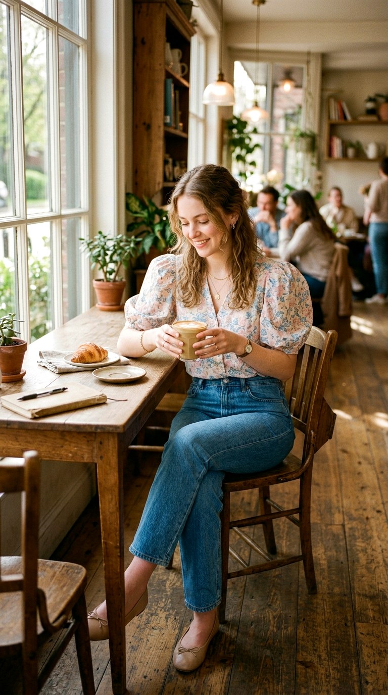 Puff Sleeve Top with High Waisted Jeans - 24 Beautiful Spring Outfit Inspirations 2026 for a Fresh New Look