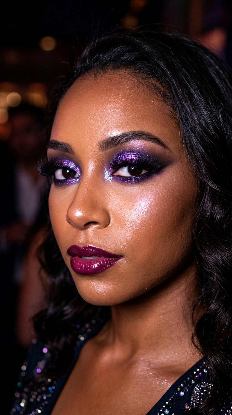 Purple Chrome Smokey Glam - 24 Holographic Sparkle Eye Makeup for Night Parties