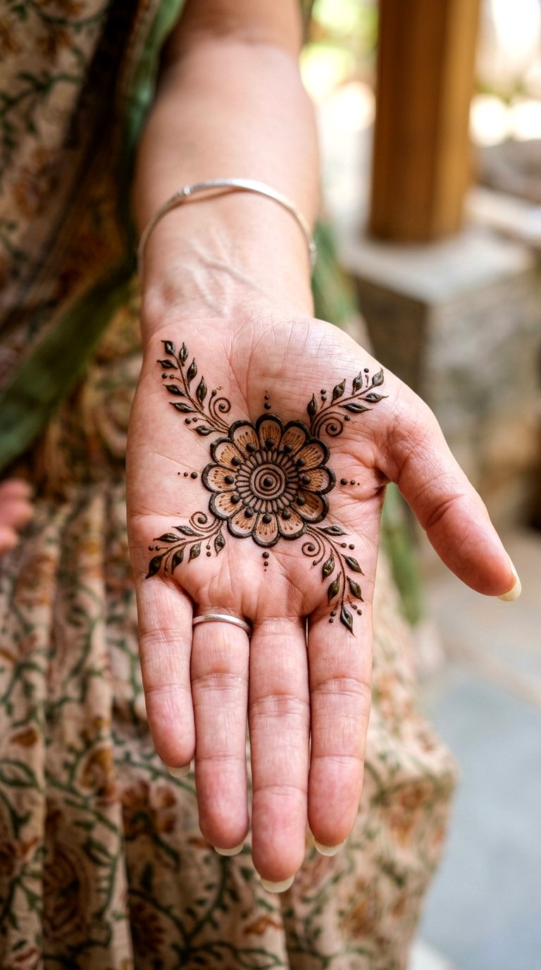 Quick Palm Center Bloom - 24 henna designs easy