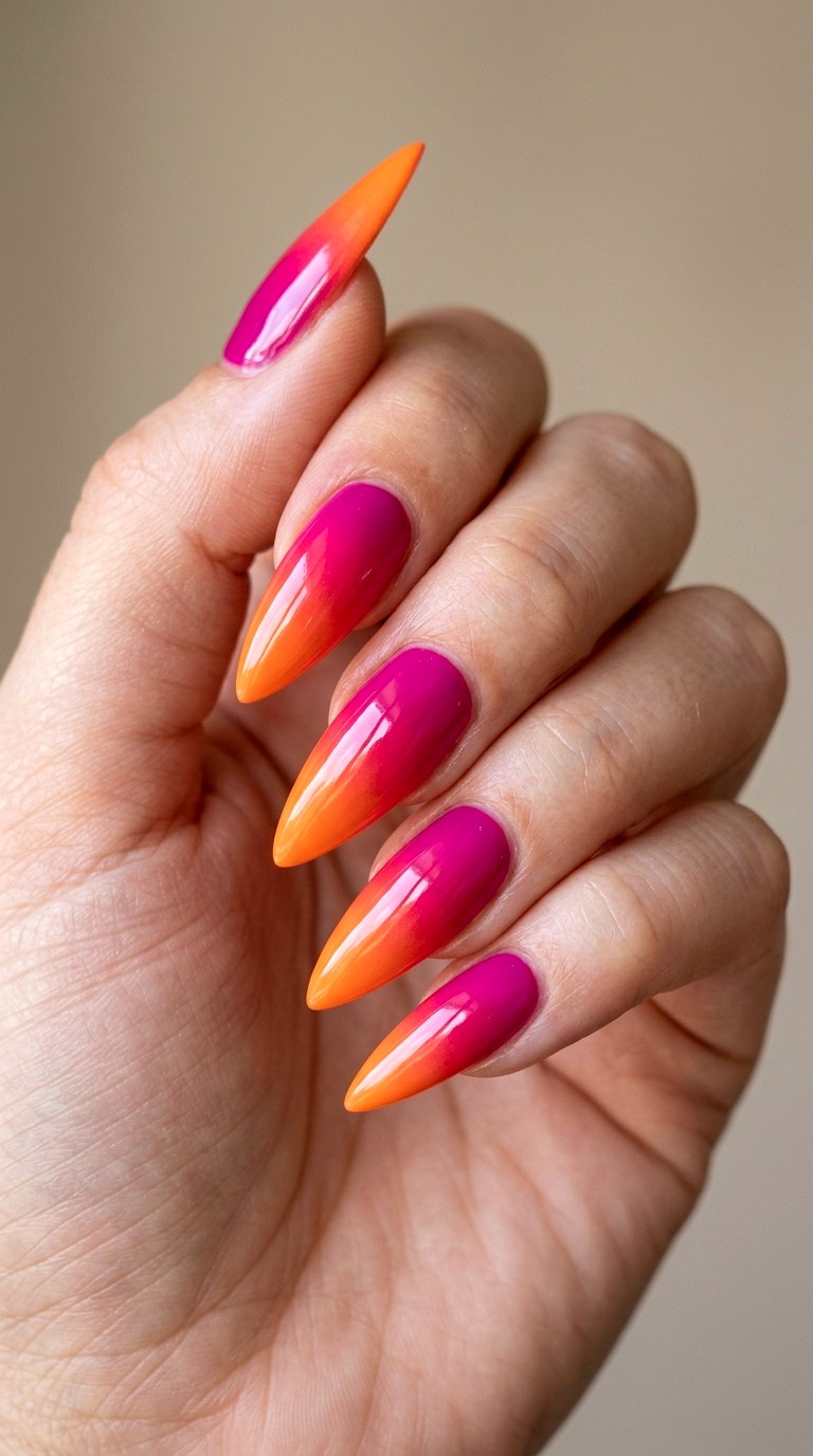 Radiant Magenta to Tangerine Fade - 25 Sunset Spring Ombre Nails