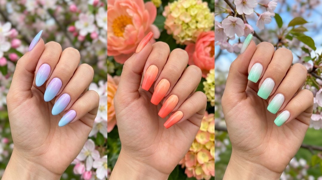 Radiant Spring Ombre Nails Collage