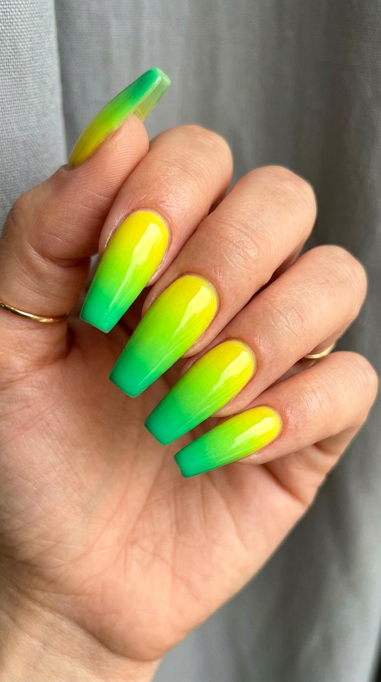 Rainbow Bright Coffin Long Ombre - 29 Festive Spring Multicolor Acrylic Nails