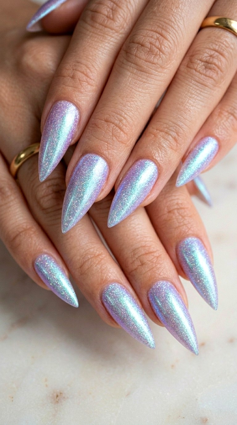 Rainbow Chrome Mermaid Scale - 30 High-Fashion Spring Stiletto Nails