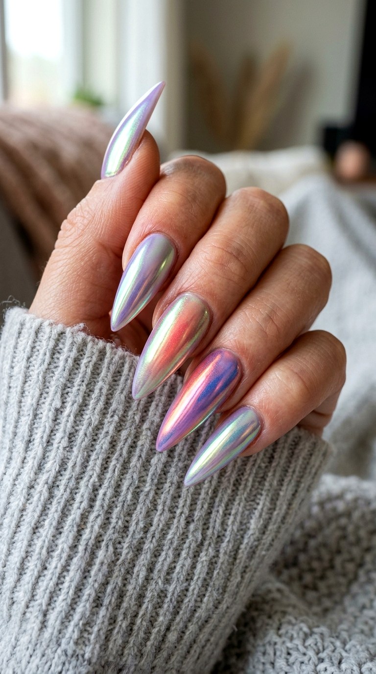 Rainbow Chrome Stiletto Tips - 25 Spring Break Multicolor Acrylic Nails