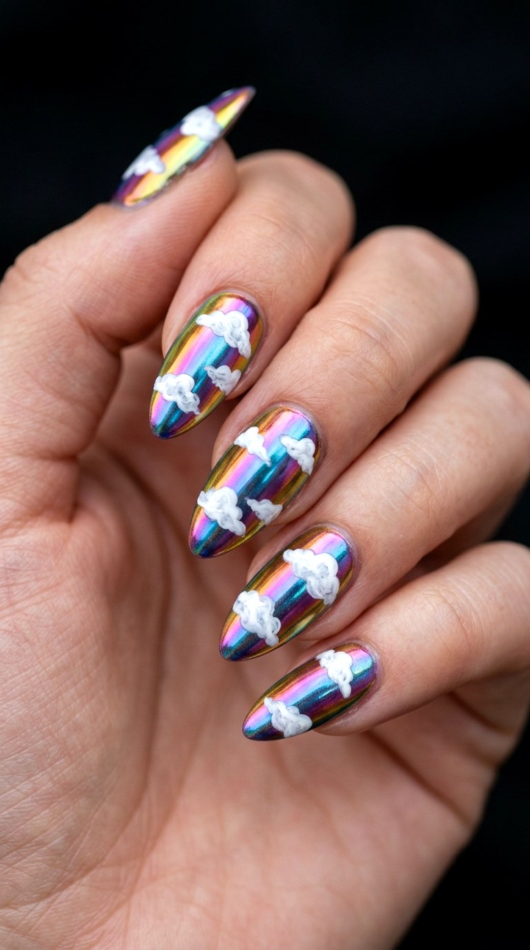 Rainbow Chrome and Cloud Combo - 29 Fun Spring Multicolor Nails