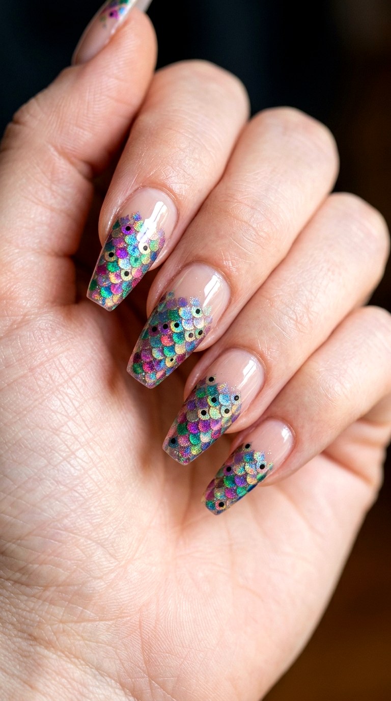 Rainbow Fish Scale Burst - 29 Beach Summer Acrylic Nails