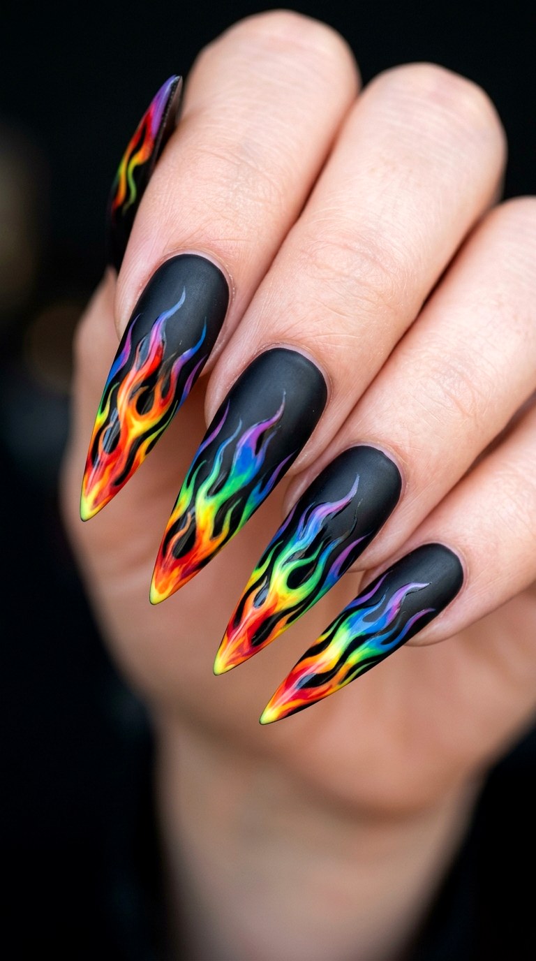 Rainbow Flame Flicker Tips - 26 Rainbow Spring Multicolor Acrylic Nails