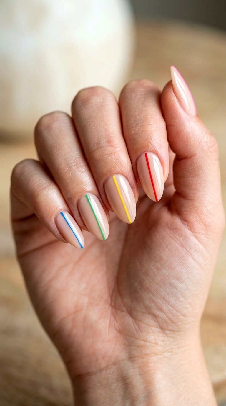 Rainbow Line Minimalism - 29 Subtle Spring Multicolor Nails