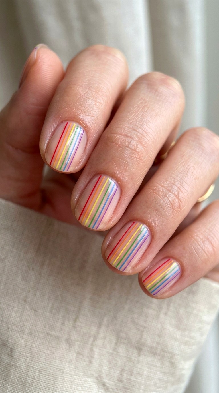 Rainbow Line Minimalist Art - 26 At-Home Spring Color Street Nails