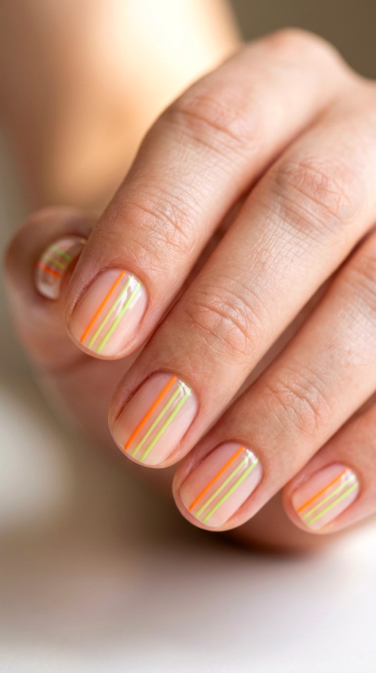 Rainbow Lines on Nude Canvas - 27 Graphic Spring Two Colored Nails