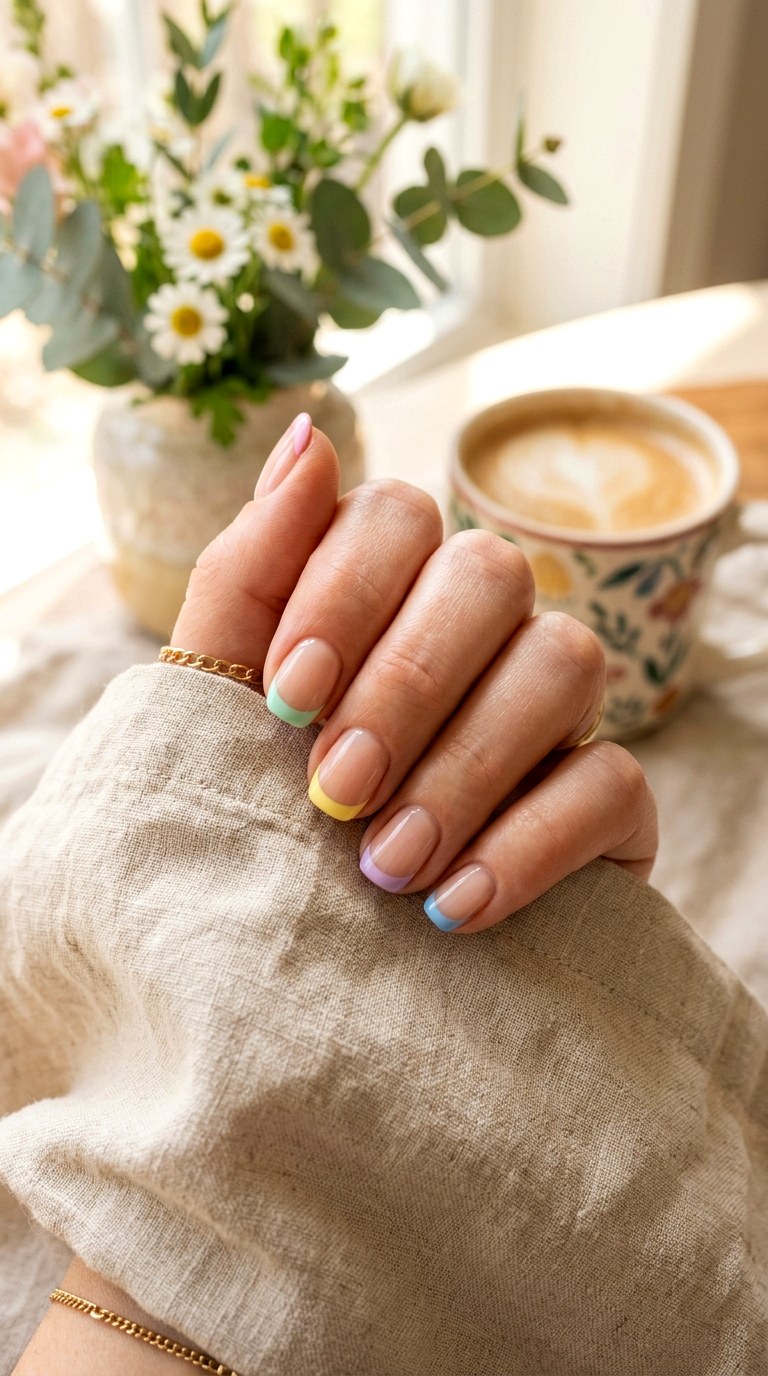 Rainbow Pastel Tips - 28 Short Spring Nail Designs That Are Cute and Practical