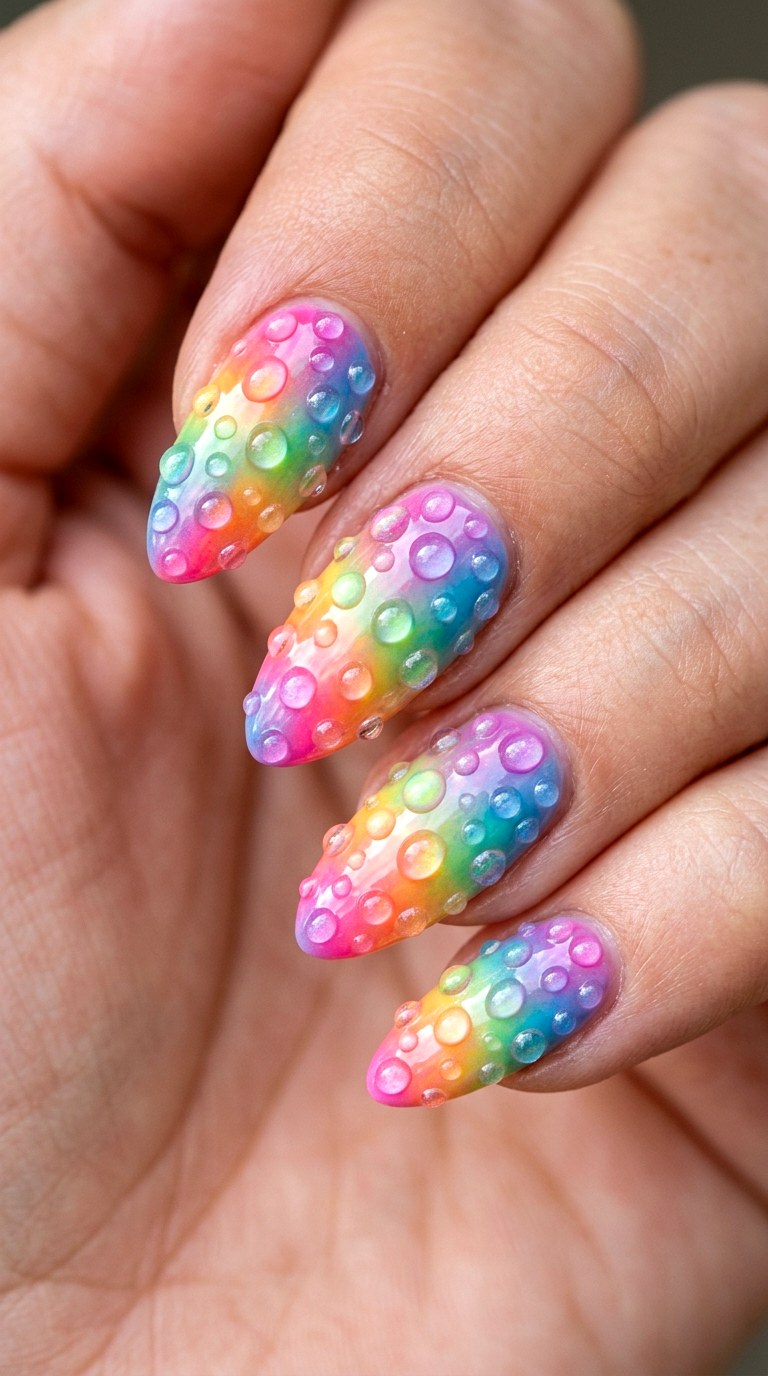 Rainbow Rain Droplet Illusion - 26 Rainbow Spring Multicolor Acrylic Nails