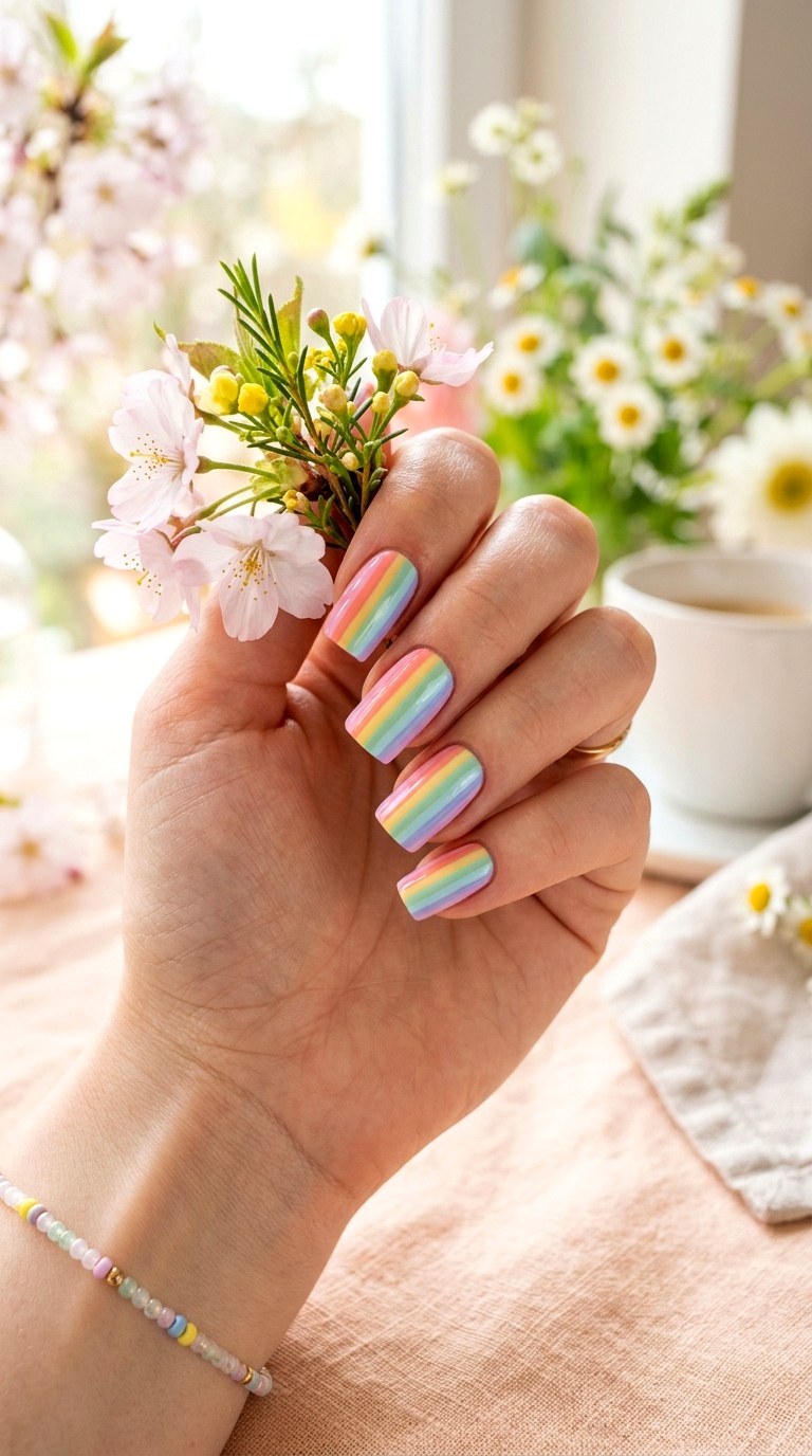 Rainbow Stripe Nails - 22 Spring Nail Inspiration Ideas for Your Next Manicure