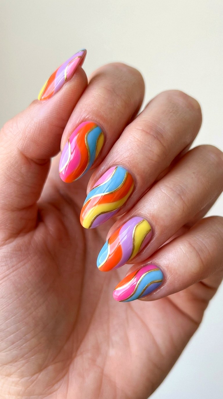 Rainbow Wave Swirl Color Block - 29 Artsy Spring Colorful Junk Nails