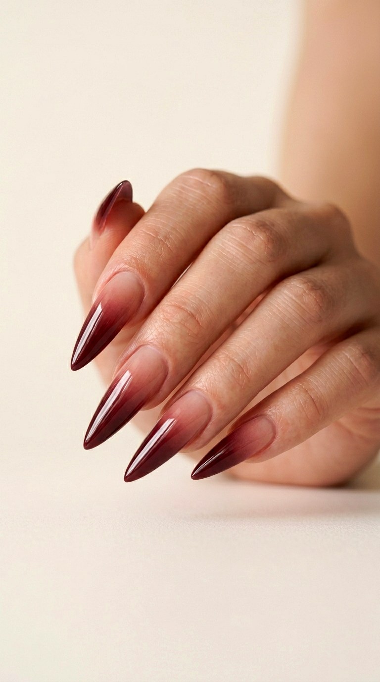 Regal Burgundy Nude Ombre - 27 Fierce Spring Stiletto Nails