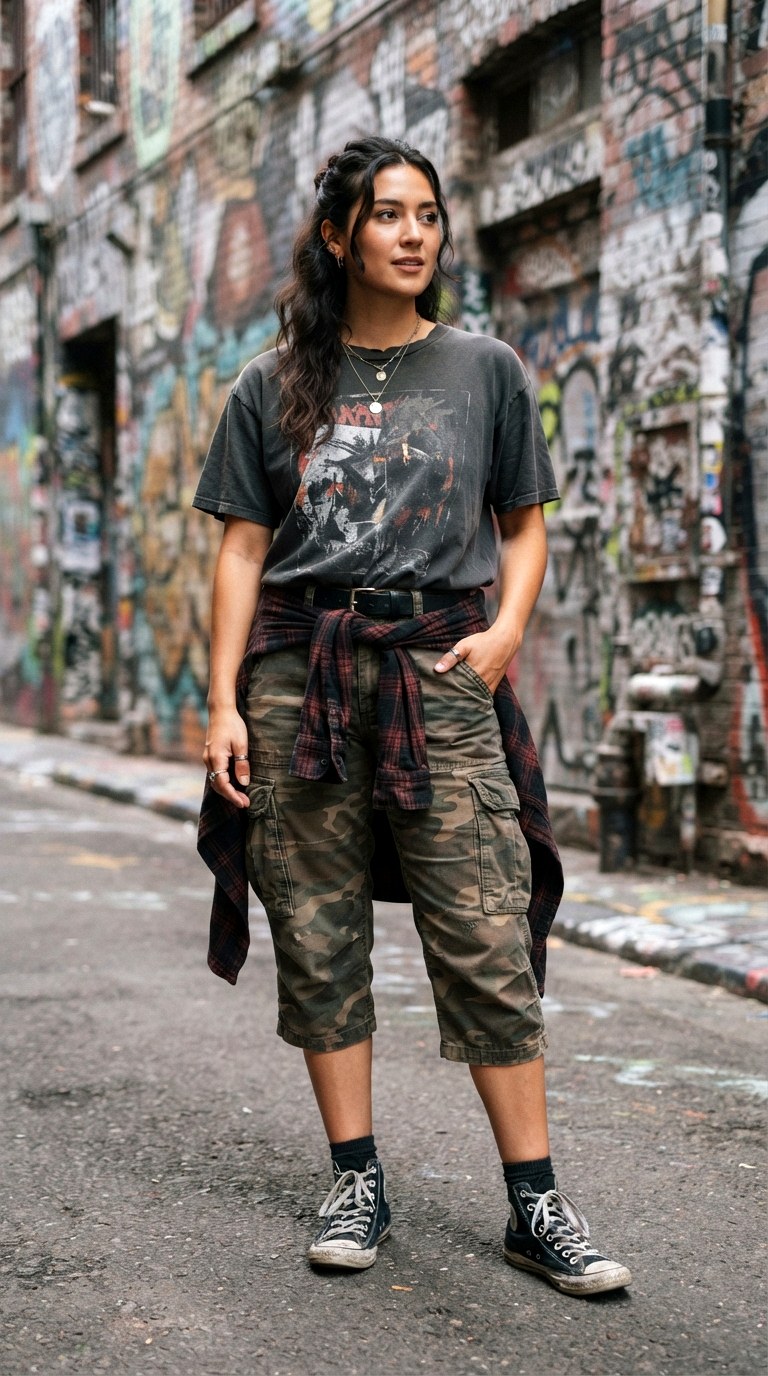 Relaxed Graphic Tee Tuck With Cargo Capri - 27 cargo capris outfit