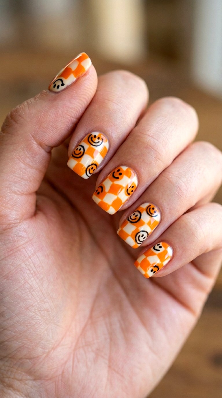 Retro Checkerboard and Smiley Fusion - 29 Fun Spring Multicolor Nails