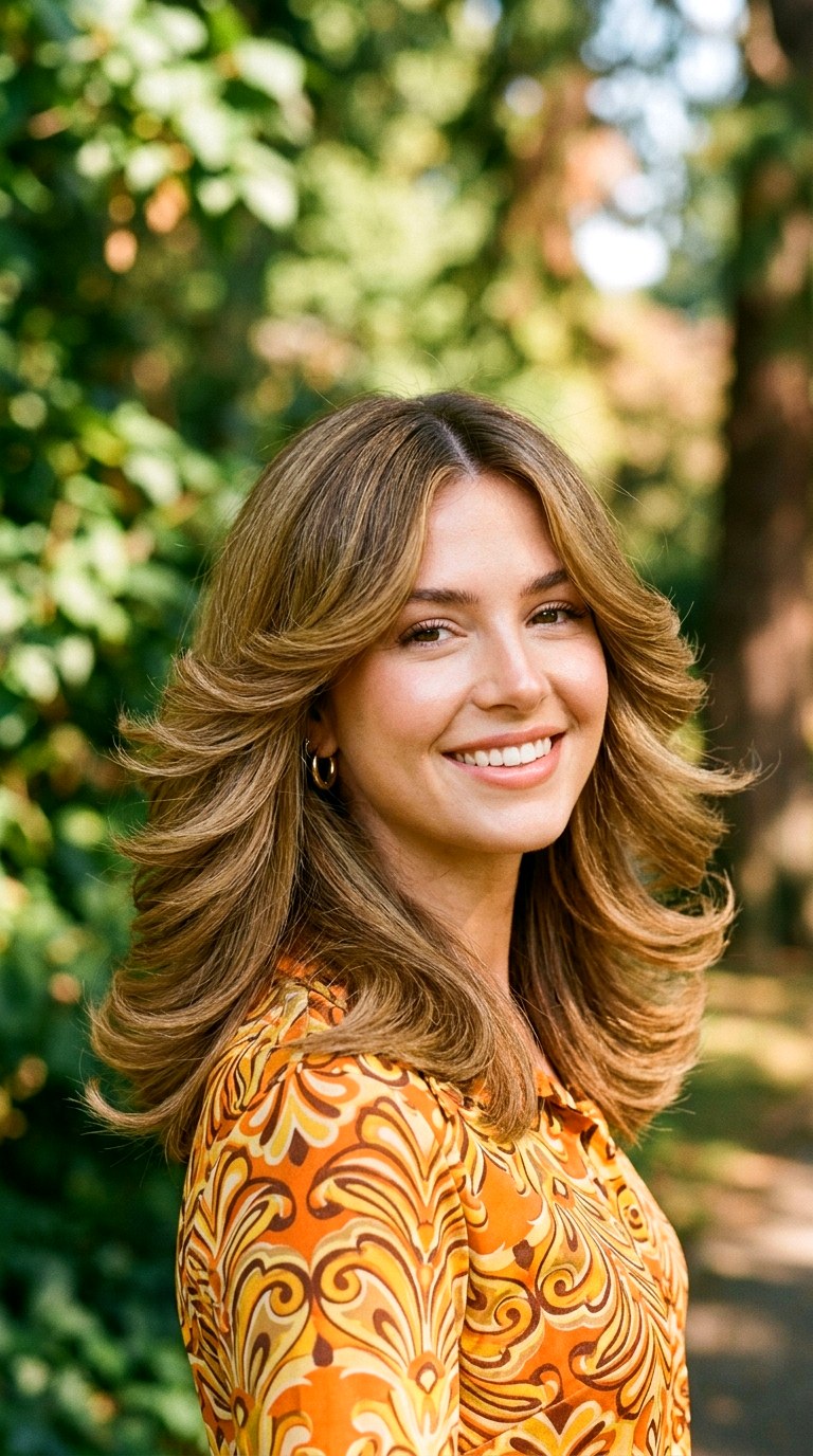 Retro Flipped Feathered Ends - 21 mid length hair blowout