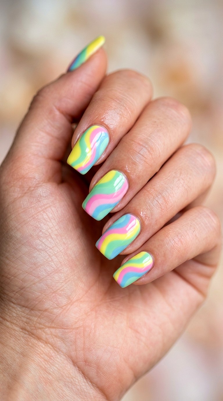 Retro Pastel Rainbow Waves - 24 Flawless Spring Color Street Nails