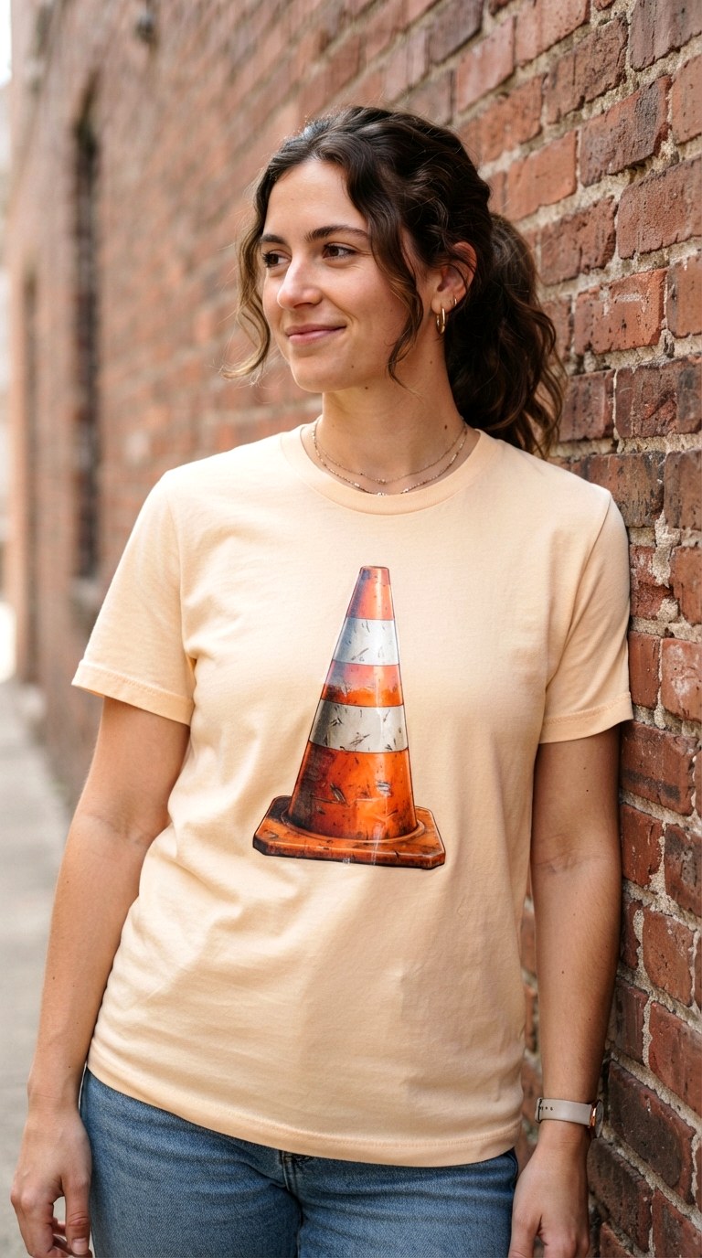 Retro Traffic Cone Photorealistic Print - 26 orange t-shirt