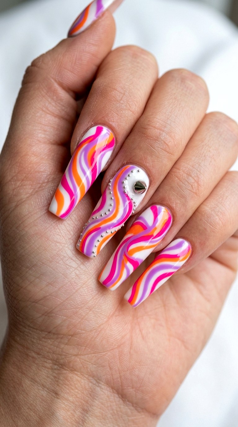 Retro Wave Junk Swirls - 27 Festival Spring Colorful Junk Nails