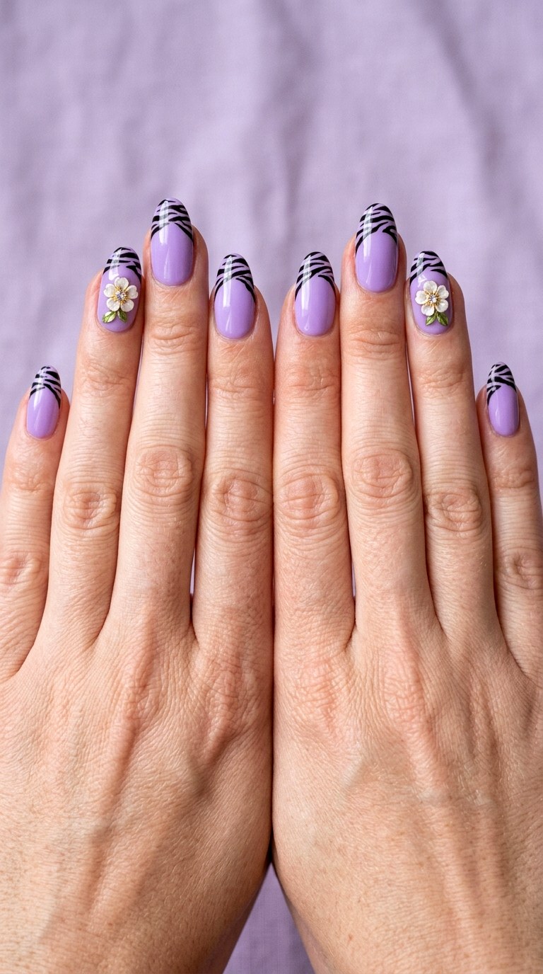 Retro Zebra and Lilac - 20 Playful Spring Multicolor Acrylic Nails