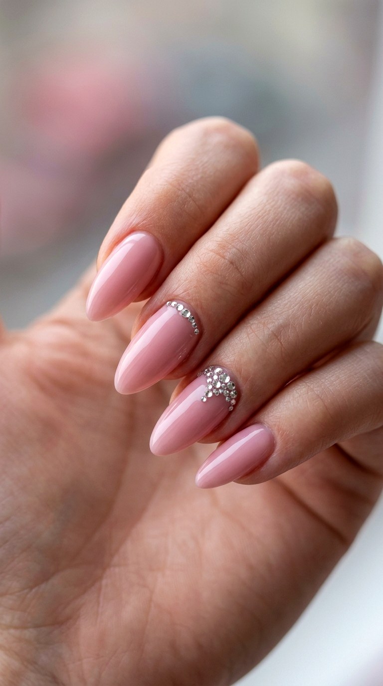 Rhinestone Capped Pink Glam - 22 Pink Spring Acrylic Nails
