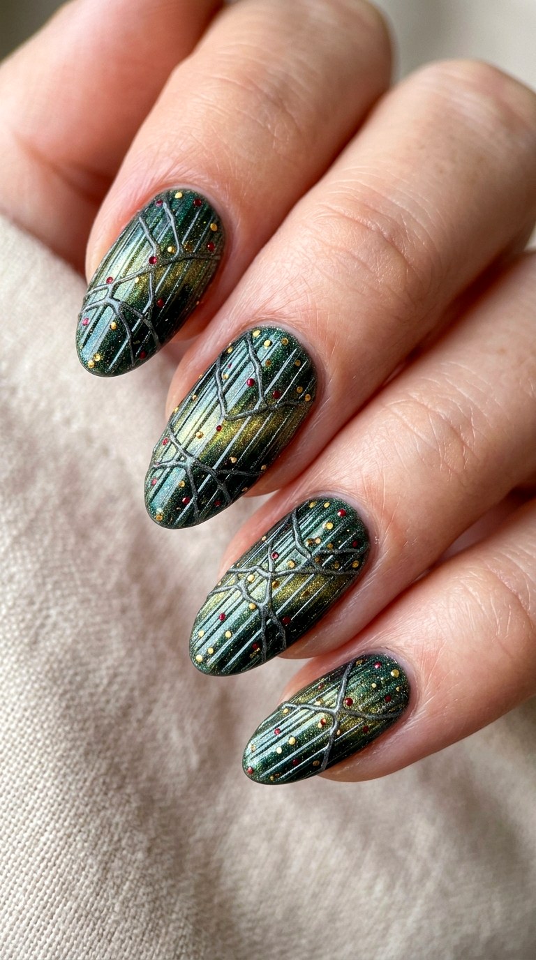 Ribbed Glass Texture with Gold Dots - 23 Contrast Spring Colorful Junk Nails