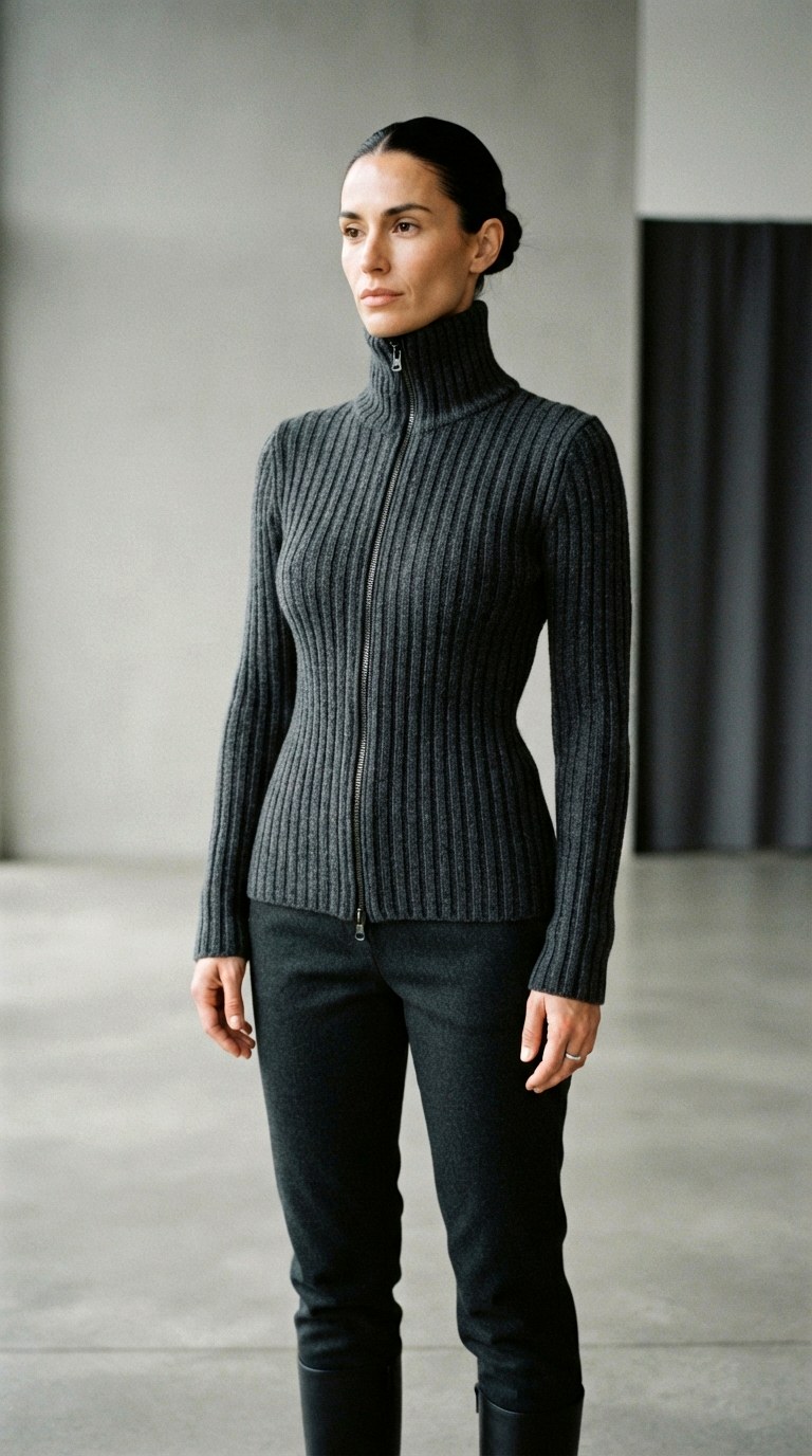 Ribbed Knit high collar jacket - 30 high collar jacket