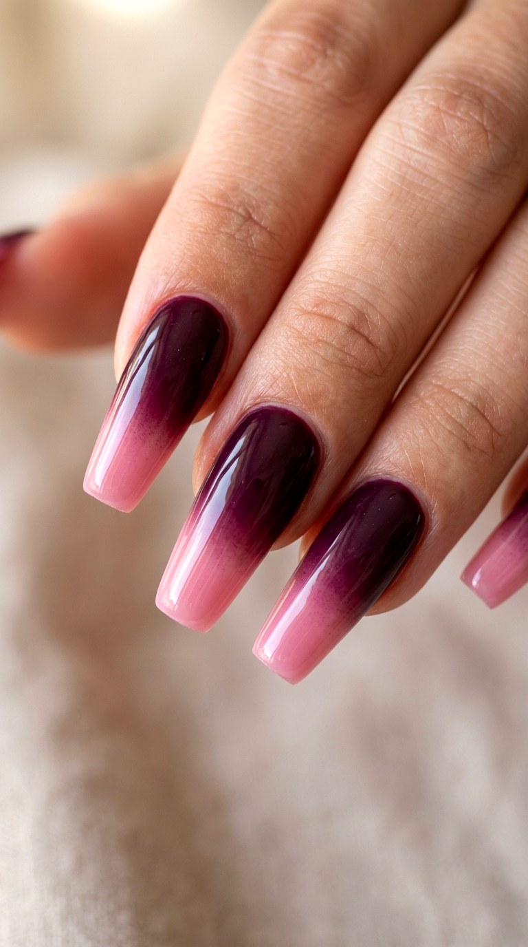 Rich Plum to Soft Pink Gloss - 25 Sunset Spring Ombre Nails