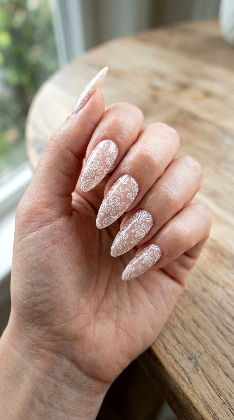 Romantic Lace Bridal Texture - 30 High-Fashion Spring Stiletto Nails