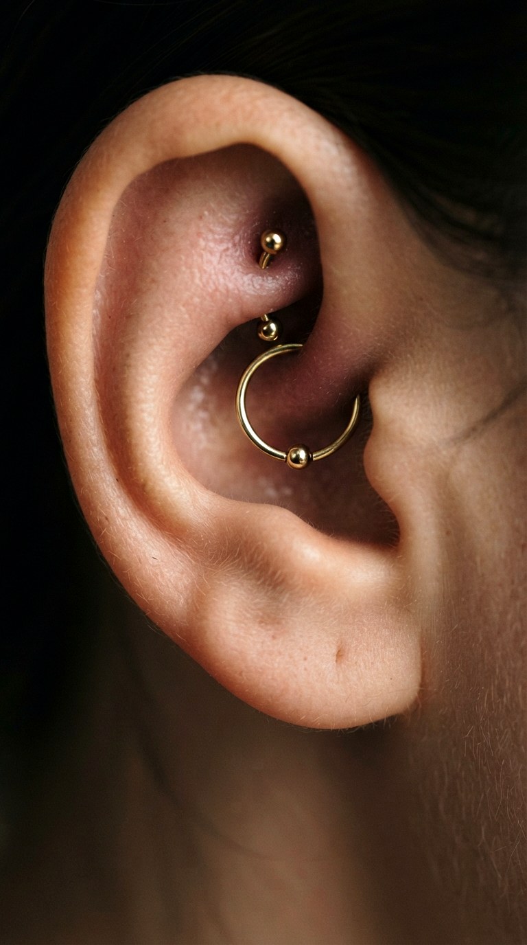 Rook and Daith Concentric Rings - 25 gold earrings stack