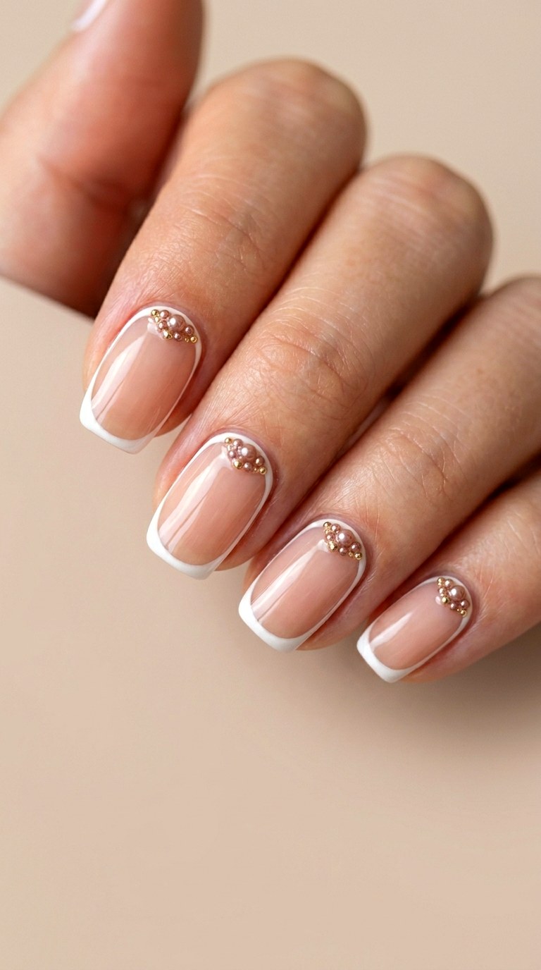 Rose Brown and Micro Pearl Frame - 25 Simple Spring Two Colored Nails