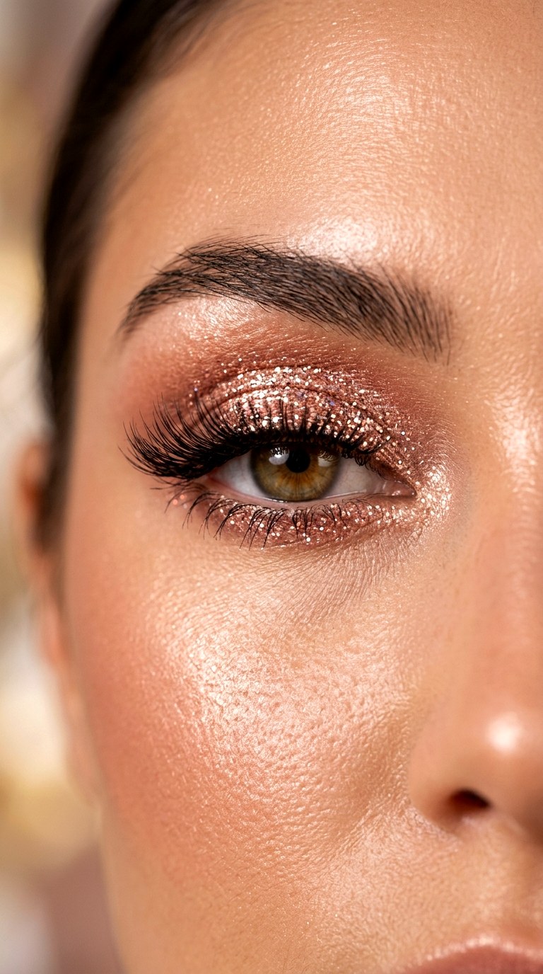 Rose Gold Sparkle Party Eyes - 24 Holographic Sparkle Eye Makeup for Night Parties
