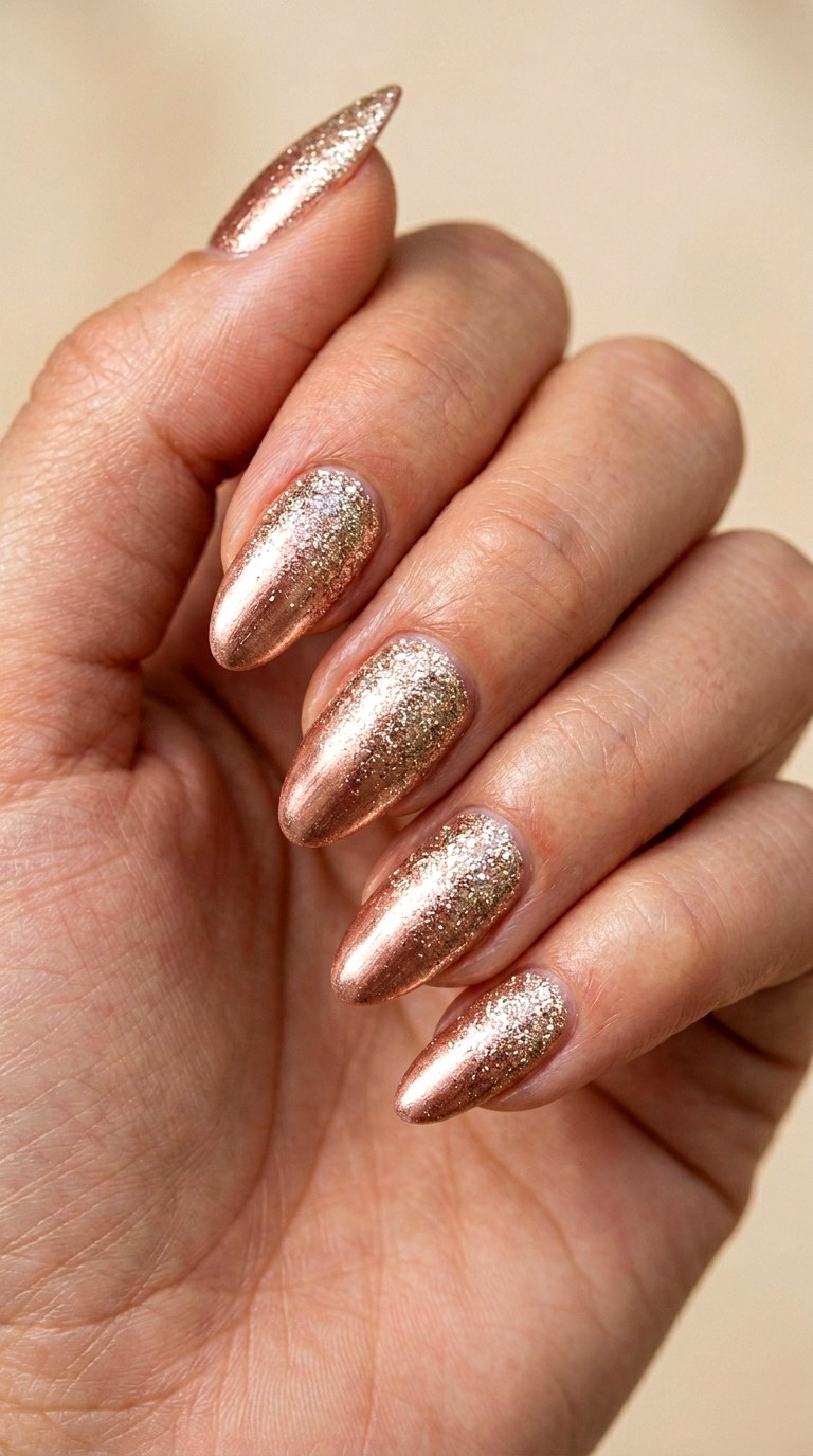 Rose Gold and Champagne Glitter Fade - 27 Graphic Spring Two Colored Nails