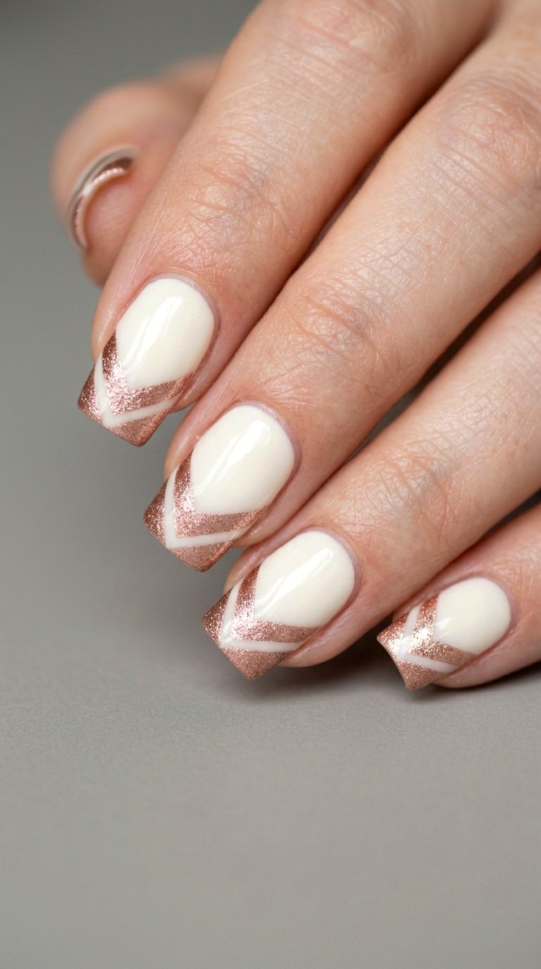 Rose Gold and Cream Shimmer Blocks - 27 Chic Spring Two Colored Nails