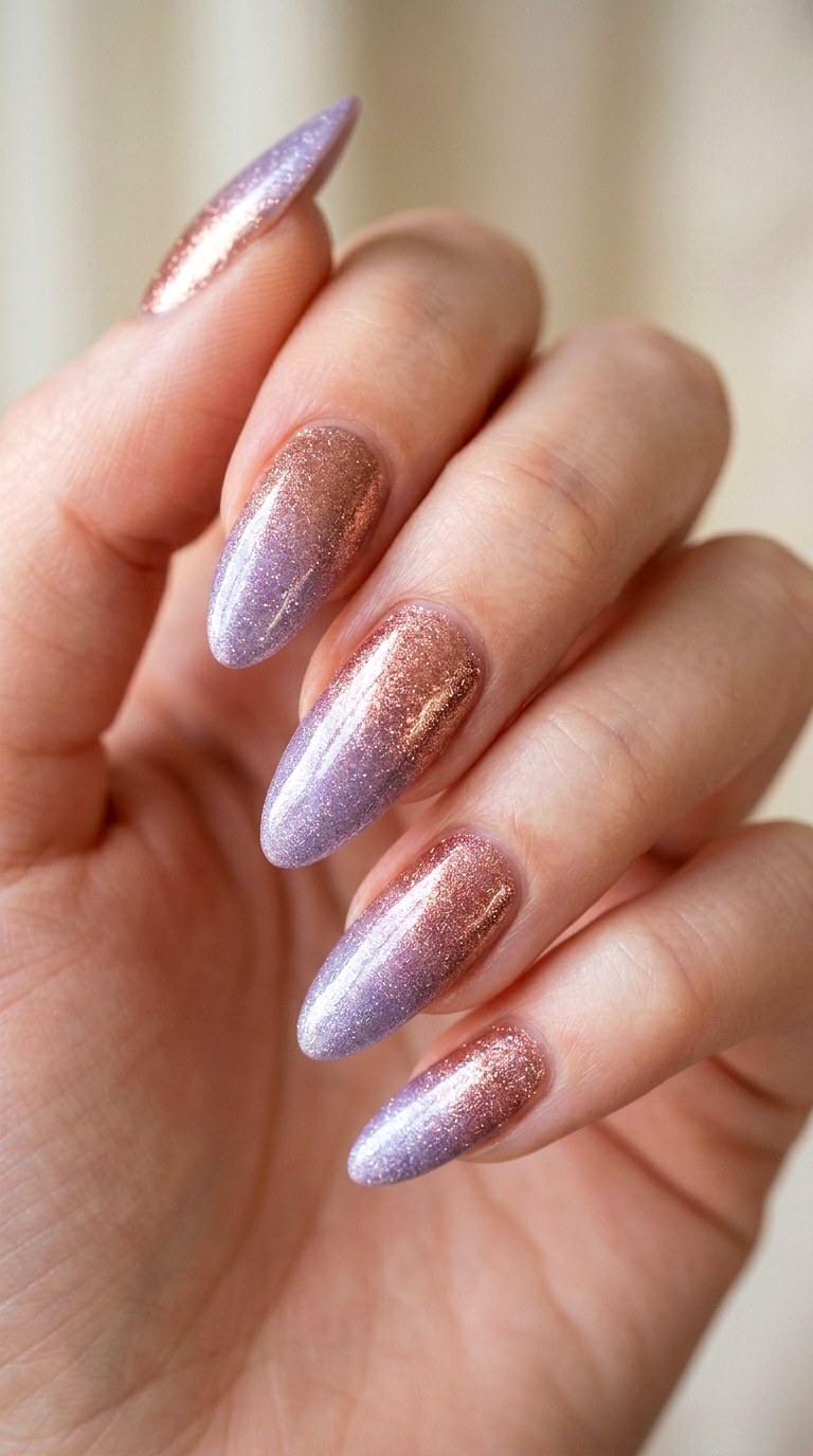Rose Gold to Lavender Shimmer Fade - 25 Sunset Spring Ombre Nails