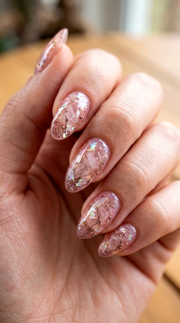 Rose Quartz Crystal Embedding - 24 Eclectic Spring Colorful Junk Nails